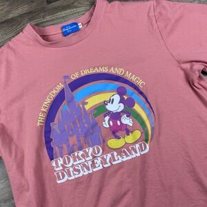 Tokyo Disneyland Mickey Mouse T-shirt Size L Coral Cinderella Castle Japan